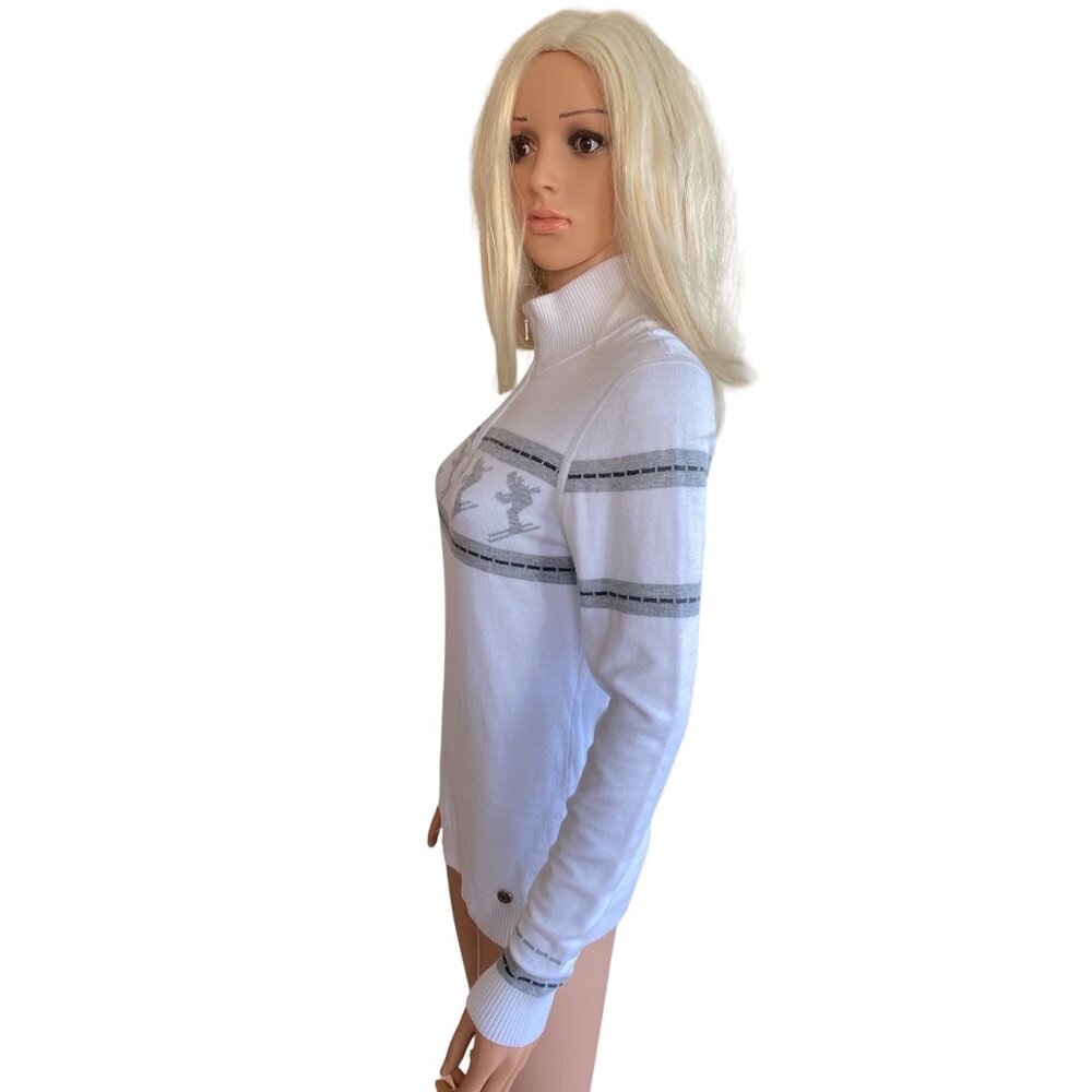 Nils Skier 2 Knit Sweater Women's Large White Gray Nordic Après Ski 1/4 Zip - Picture 6 of 13